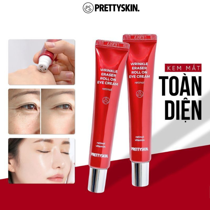 Kem dưỡng mắt Retinol Prettyskin , Wrinkle Eraser Roll On Eye Cream Retinol Pretty Skin 30ml, xóa nhăn, giảm thâm