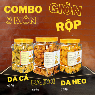 Combo 3 hũ giòn rộp Da cá + Da heo + Ba rọi sấy mắm tỏi