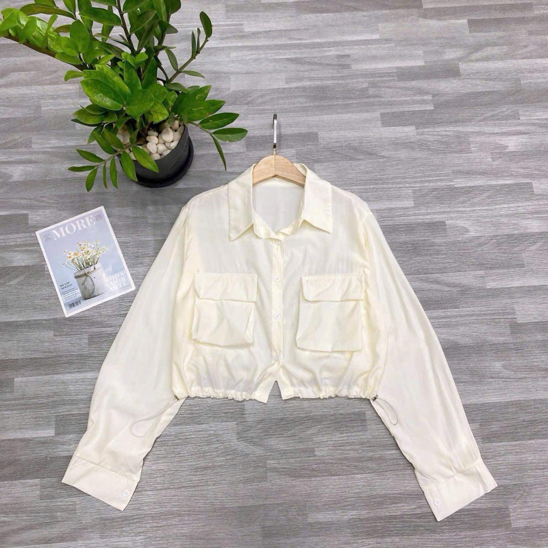 MS178 áo sơ mi nữ croptop phối túi cá tính
