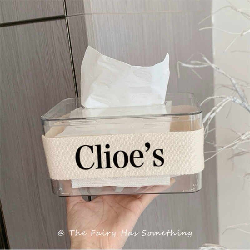 Hộp đựng giấy ăn trong suốt viền vải in chữ độc đáo