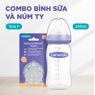 Combo Bình Sữa Cổ Rộng Lansinoh 240ml + 1 Set Núm Ty Size F