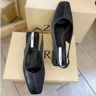 Giày sandal Za Rà Slingback Mũi Vuông Đế Cao 2p VNXK
