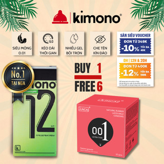 Bao cao su Kimono kéo dài thời gian siêu mỏng màu xanh Green 0.03 mm (hộp 3 & 12 cái)