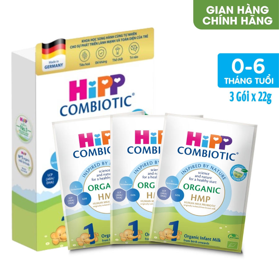 Combo 3 gói Sữa bột công thức HiPP 1 Organic Combiotic (3 gói x 22gram) (Dành cho bé từ 0-6 tháng)