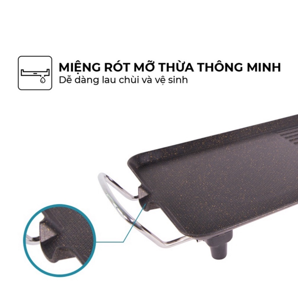 Bếp nướng điện, vỉ nướng thịt BBQ mặt bếp rộng chống dính, nướng chín nhanh, tiết kiệm điện năng.
