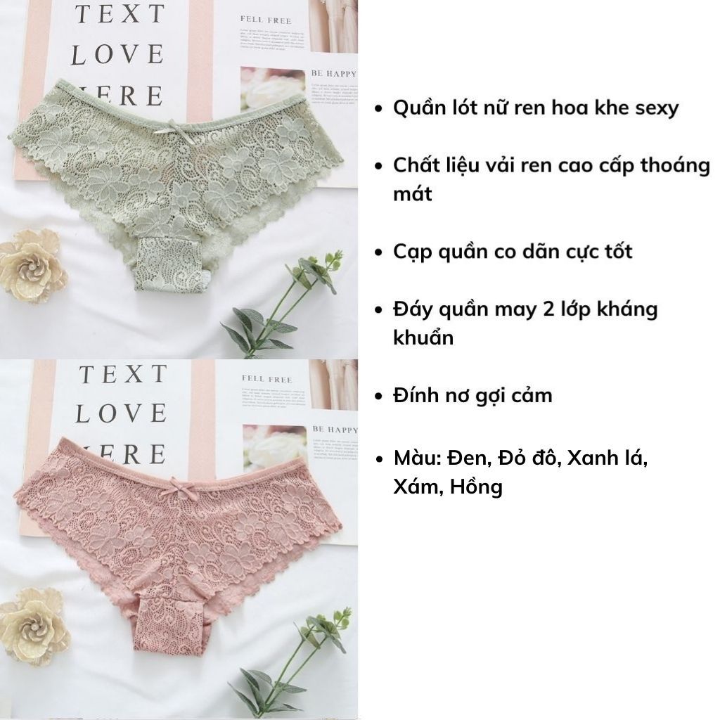 Quần lót nữ ren siêu mỏng xuyên thấu sexy, Quần chíp nữ đính nơ mềm mại thoáng mát gợi cảm JOCOSI L6824