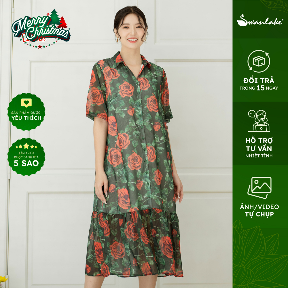 SWANLAKE | Đầm Sơ Mi Form Suông Vải Tơ Bông Sang Trọng, Đi Tiệc - D10150LW03