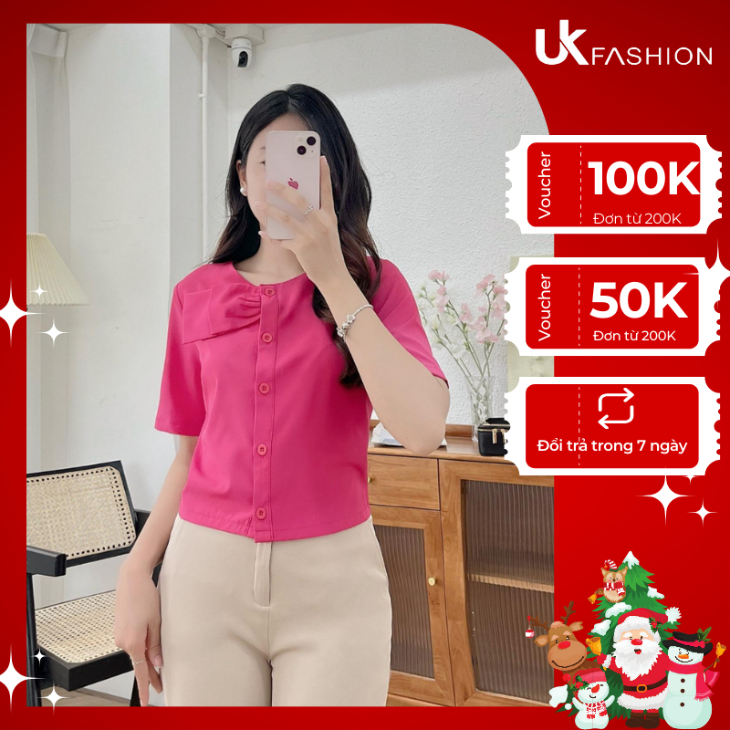 Áo Sơ Mi Croptop Nơ Cổ UK Fashion Kiểu Dáng Trẻ Trung, Chất Liệu Cao Cấp UKSM2306020