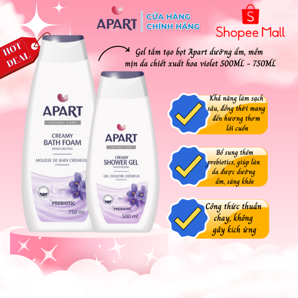 Sữa tắm tạo bọt Apart Creamy Bath Foam dưỡng ẩm da hương violet 500ml-750ml