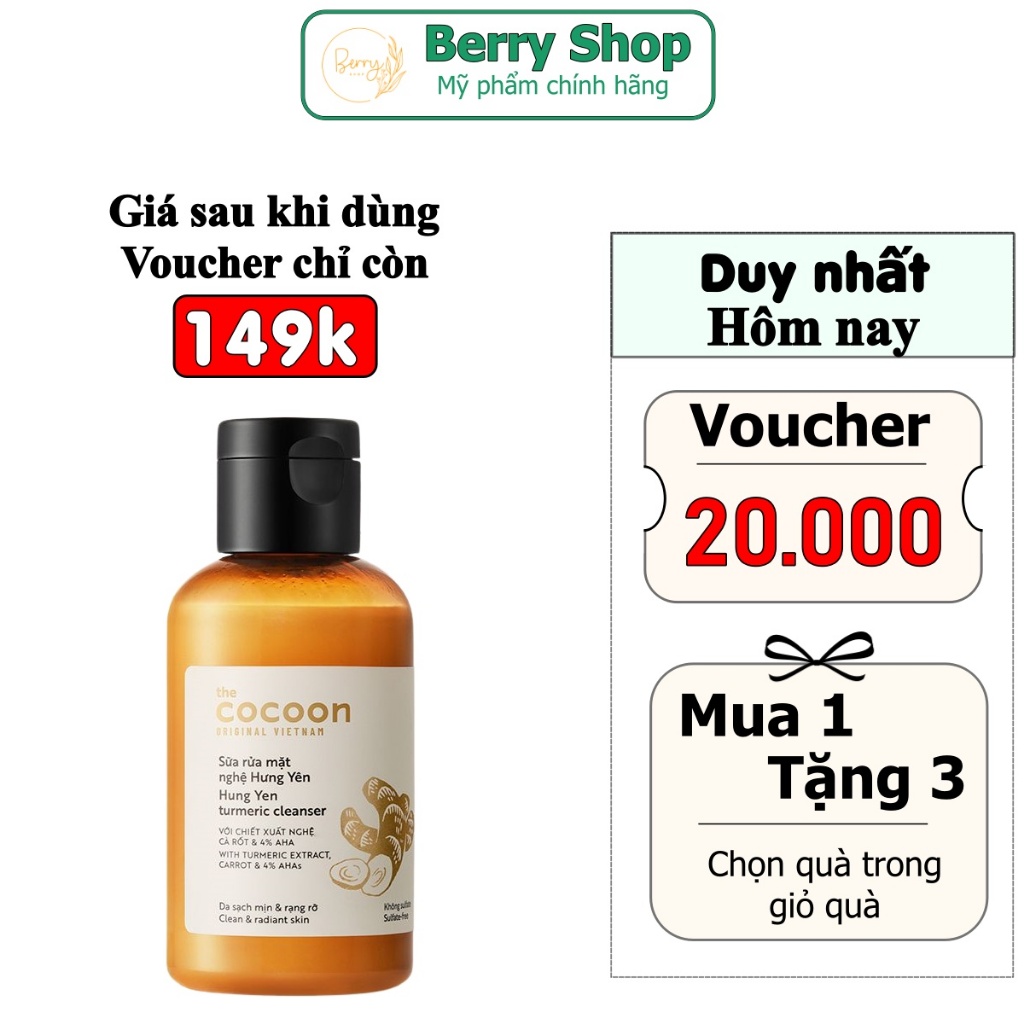 Sữa rửa mặt nghệ Hưng Yên Cocoon Turmeric Cleanser làm sạch cân bằng độ ẩm 140ml