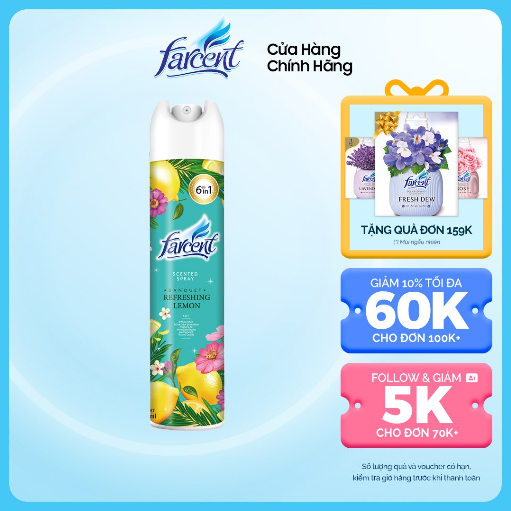 Bình xịt phòng chính hãng cao cấp Farcent Hương Chanh 320ml