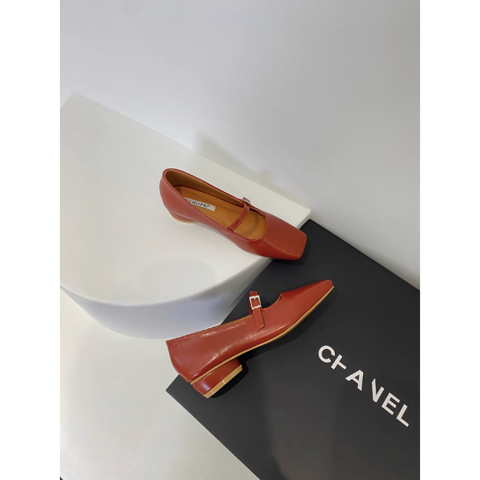 Giày búp bê  phong cách cổ điển 2024 xuân thu kiểu Mary Jane mũi vuông da mềm dễ mang cho nữ