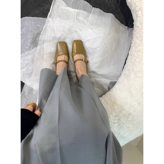 Giày búp bê  phong cách cổ điển 2024 xuân thu kiểu Mary Jane mũi vuông da mềm dễ mang cho nữ