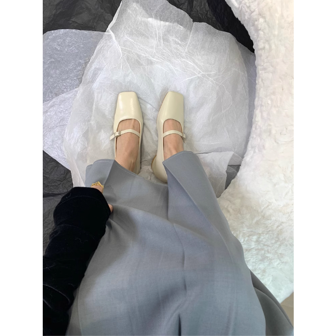 Giày búp bê  phong cách cổ điển 2024 xuân thu kiểu Mary Jane mũi vuông da mềm dễ mang cho nữ