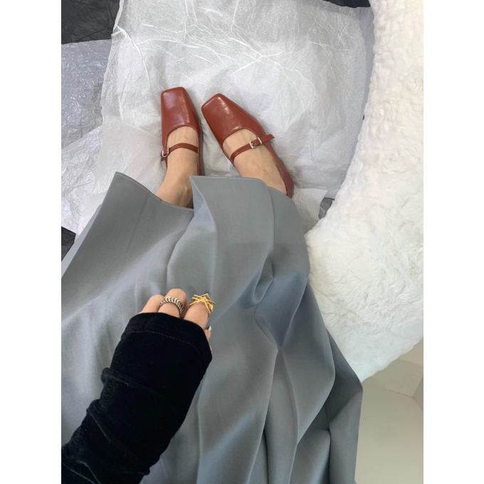 Giày búp bê  phong cách cổ điển 2024 xuân thu kiểu Mary Jane mũi vuông da mềm dễ mang cho nữ