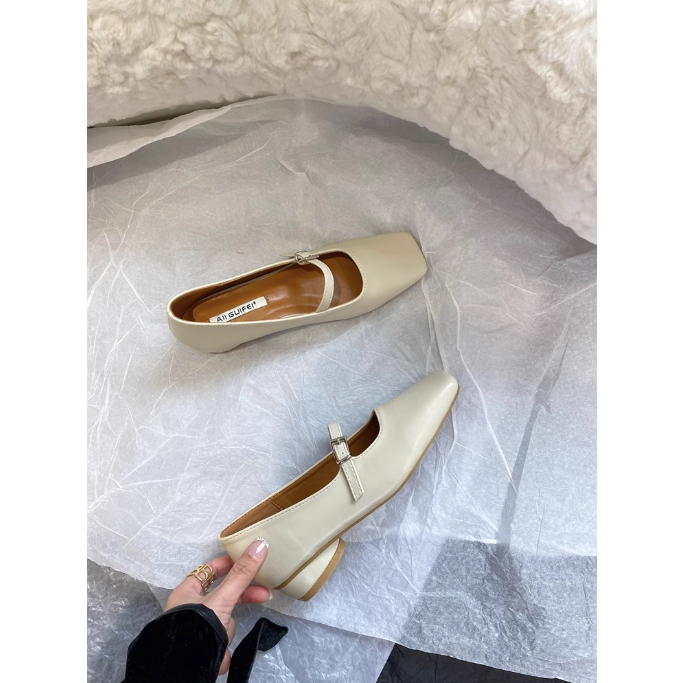 Giày búp bê  phong cách cổ điển 2024 xuân thu kiểu Mary Jane mũi vuông da mềm dễ mang cho nữ