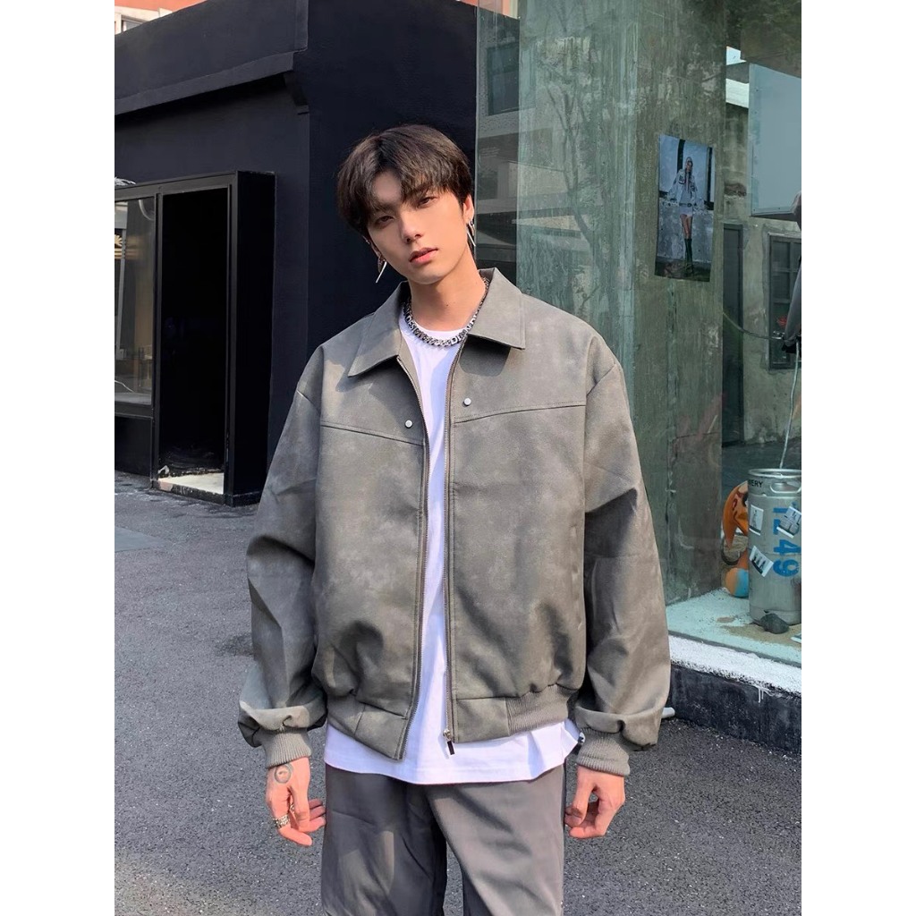 Áo Khoác Bomber Nam Da Lộn GUSSET Vải Mềm Mịn Cao Cấp, Áo Khoác Jacket Form Boxy Đính Cúc Trẻ Trung ADL03