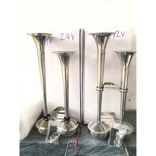 Còi điện 2 loa inox 304. kèn điện không cần hơi. âm to vang. điện áp 12v-24v. lắp đặt dễ dàng