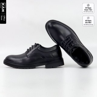 Derby Dema Chunky Black - Giày da nam đế cao da bò, giày chunky màu đen