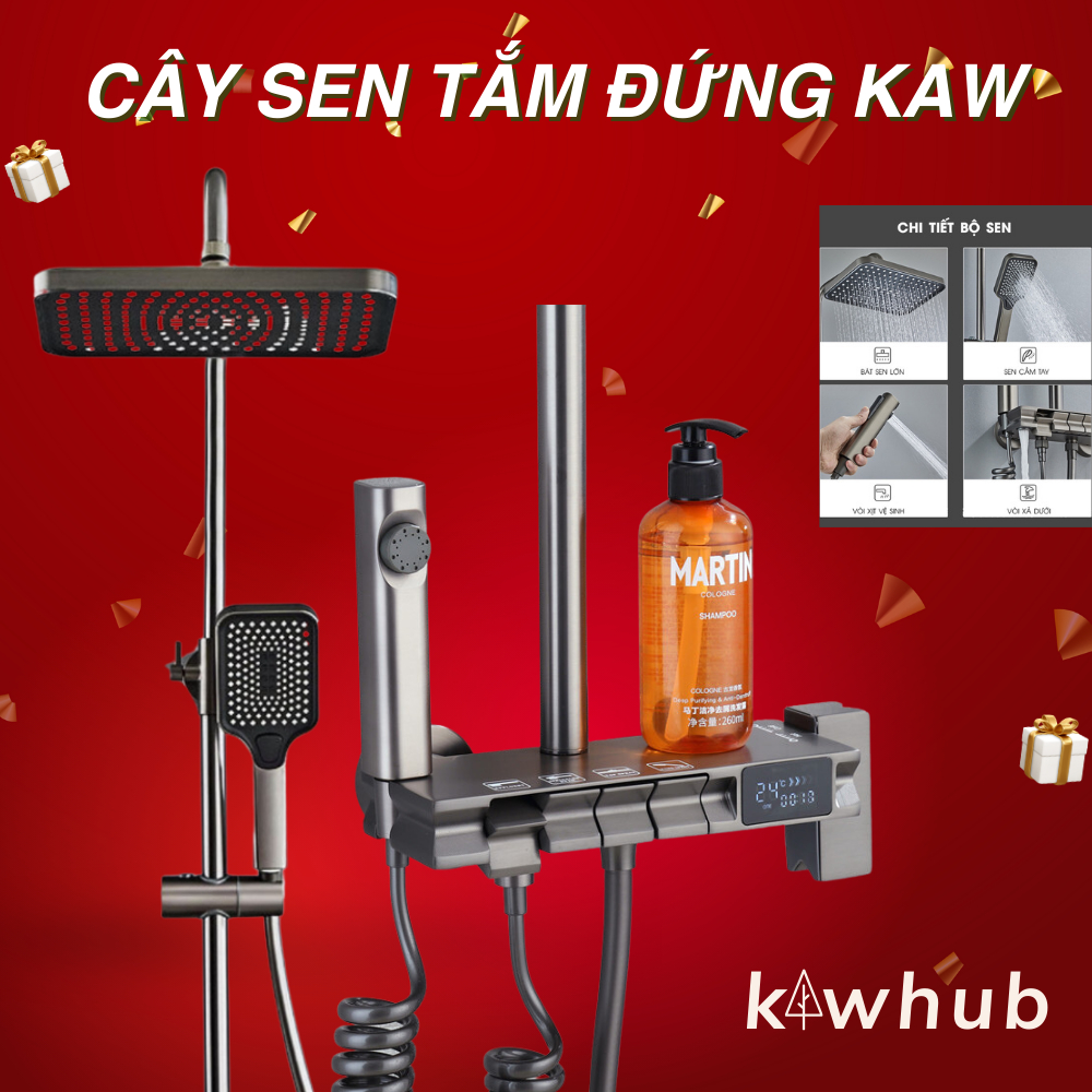 Bộ Cây Sen Tắm Đứng Nóng Lạnh KAW 315O/315R Hiển Thị Nhiệt Độ, Bộ Vòi Sen Tắm 4 Chế Độ Thiết Kế Dạng Phím Đàn