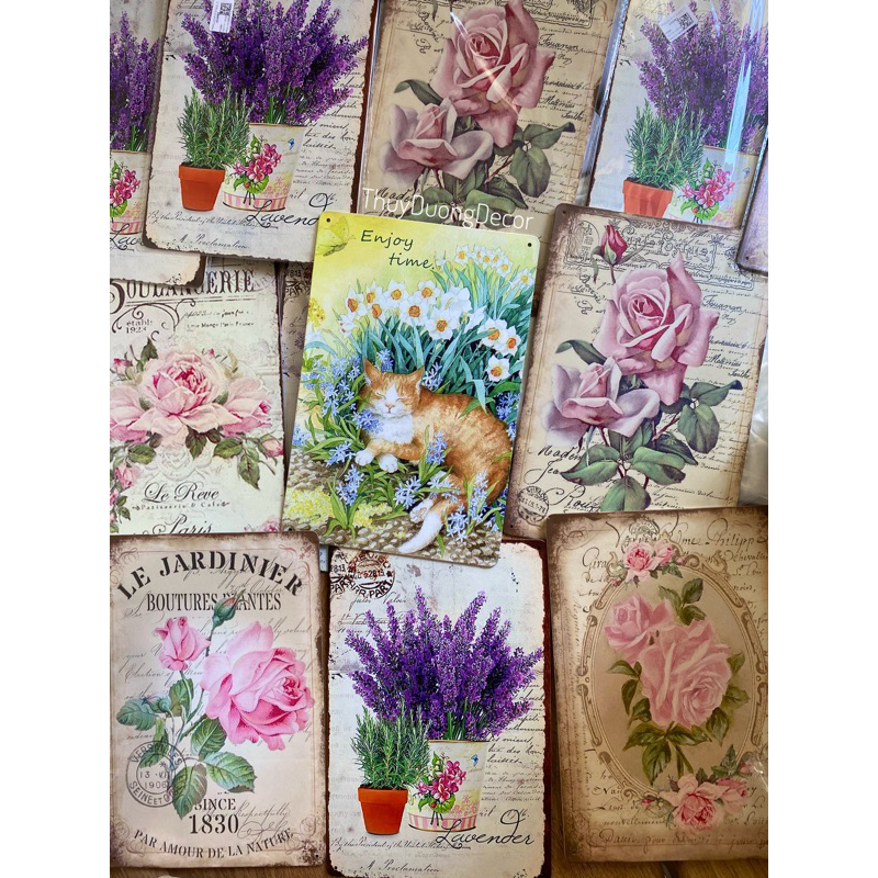 Tranh vintage decor hoạ tiết hoa lavender