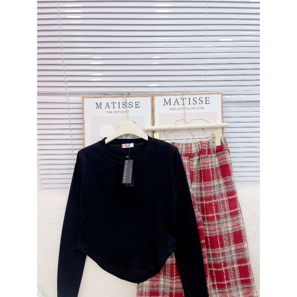 Set Áo Body Vạt Nhọn Mix Quần Dạ Kẻ 2 Màu Hồng, Đen Siêu Xinh