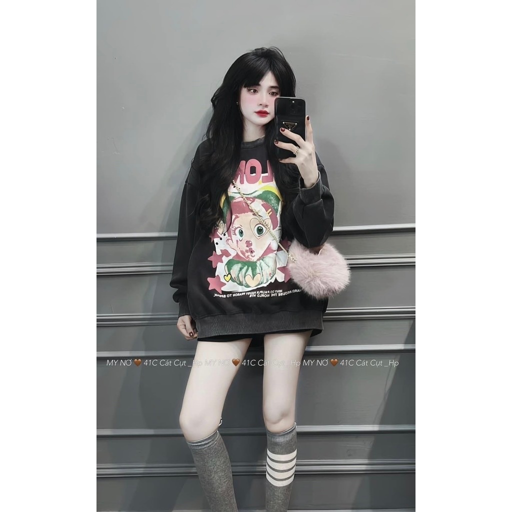 Áo Nỉ Sweater Chất Nỉ Nhung In Hình Cô Gái Siêu Chất