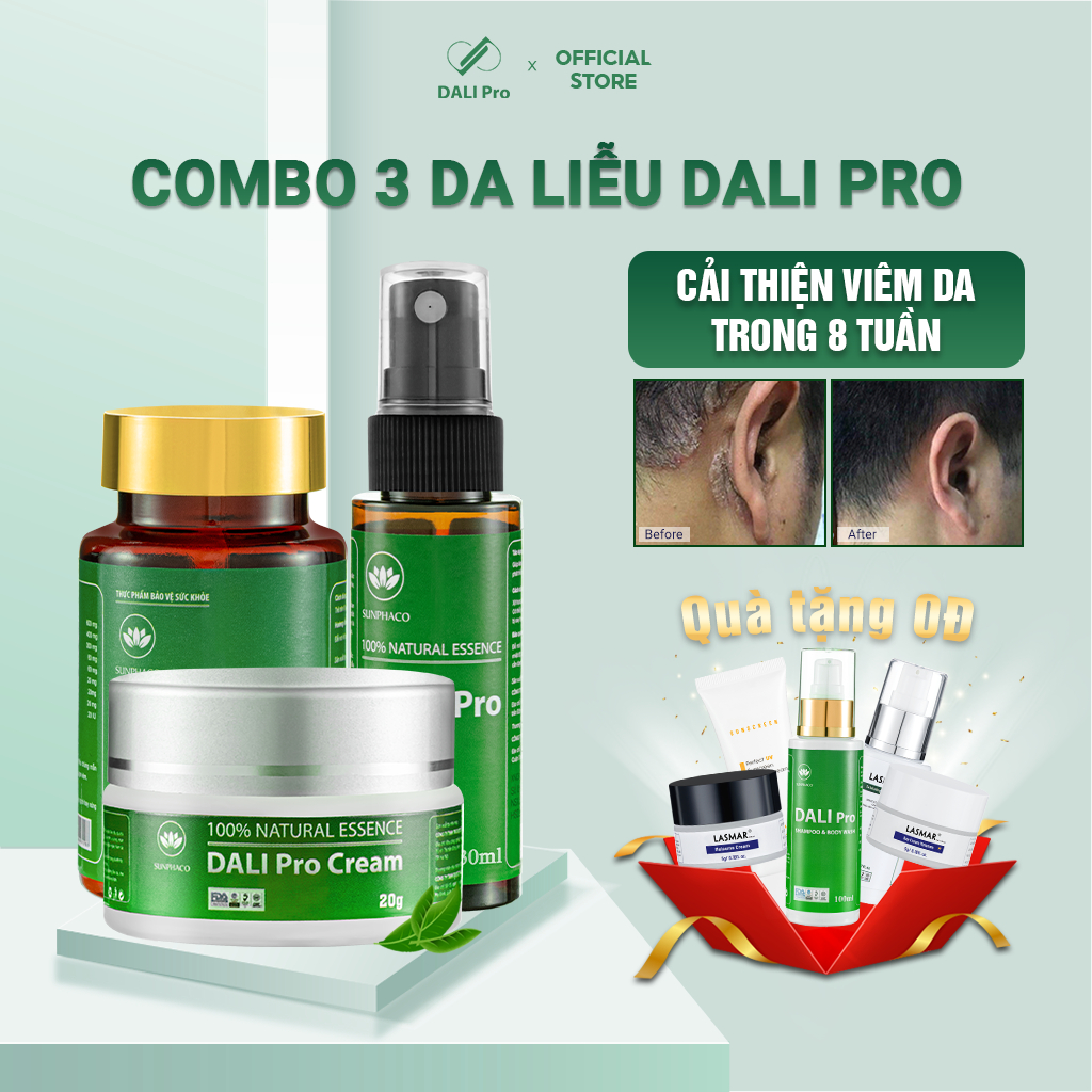 Bộ 3 Kem Bôi Da + Xịt Viêm Da + Viên Uống Viêm Da DALI Pro 20g