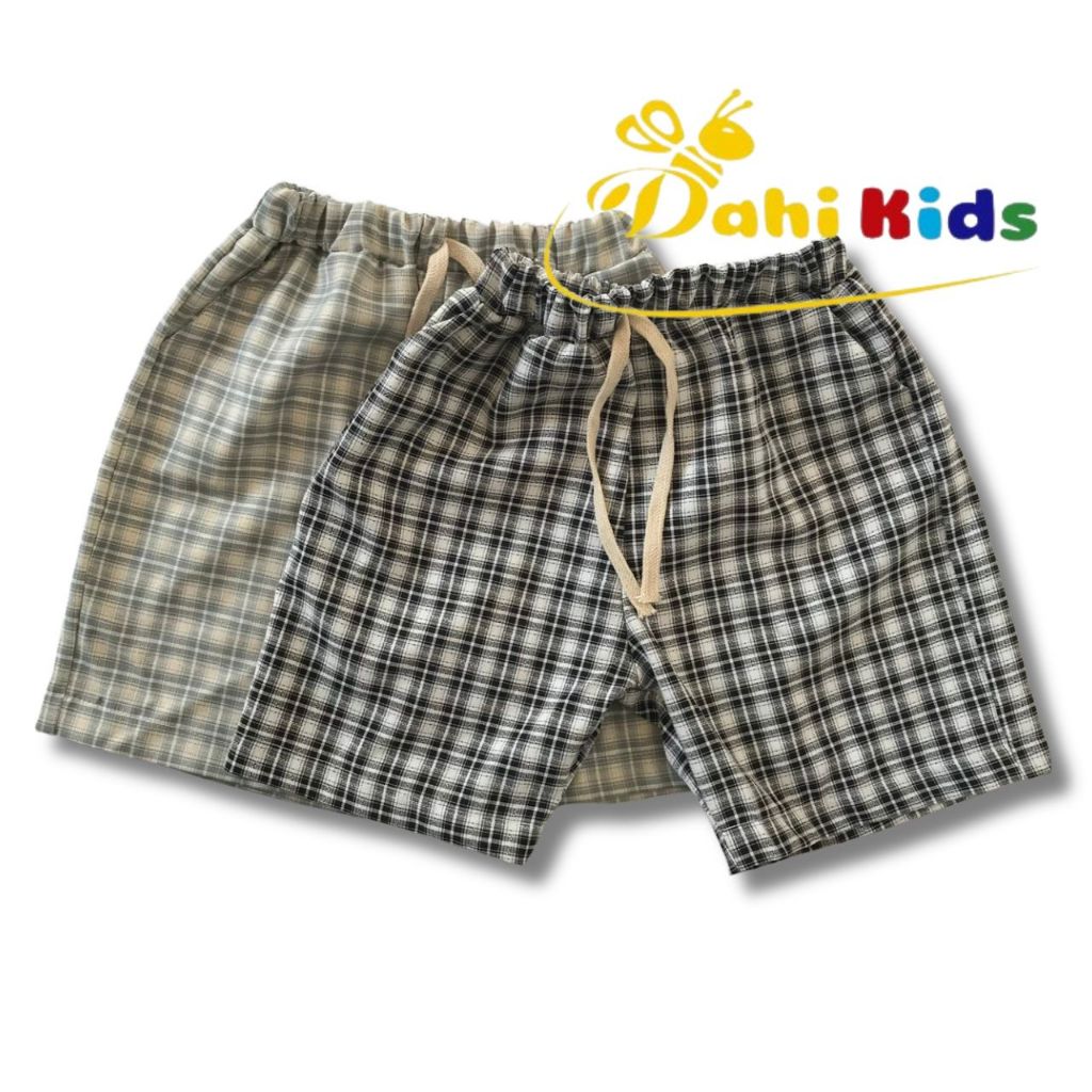 Quần Ngố Kẻ Caro Đen Trắng DaHi Kids Cho Bé Trai Bé Gái Chất Thô Dày Mát Thấm Hút Mồ Hôi Size 13-33kg