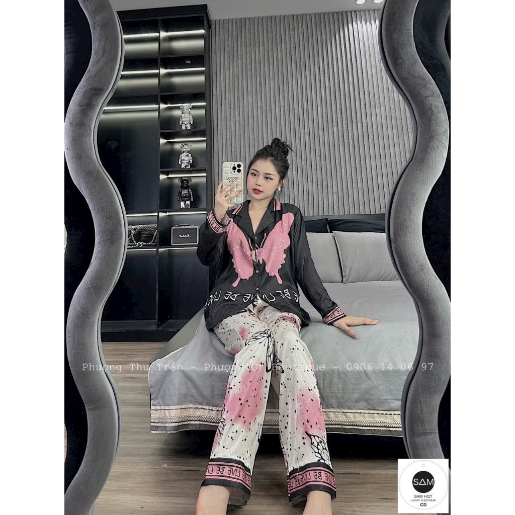 Pizama tay dài lụa Latin thoáng mát thiết kế phiên bản đặc biệt - Đồ ngủ cộc tay quần đùi.