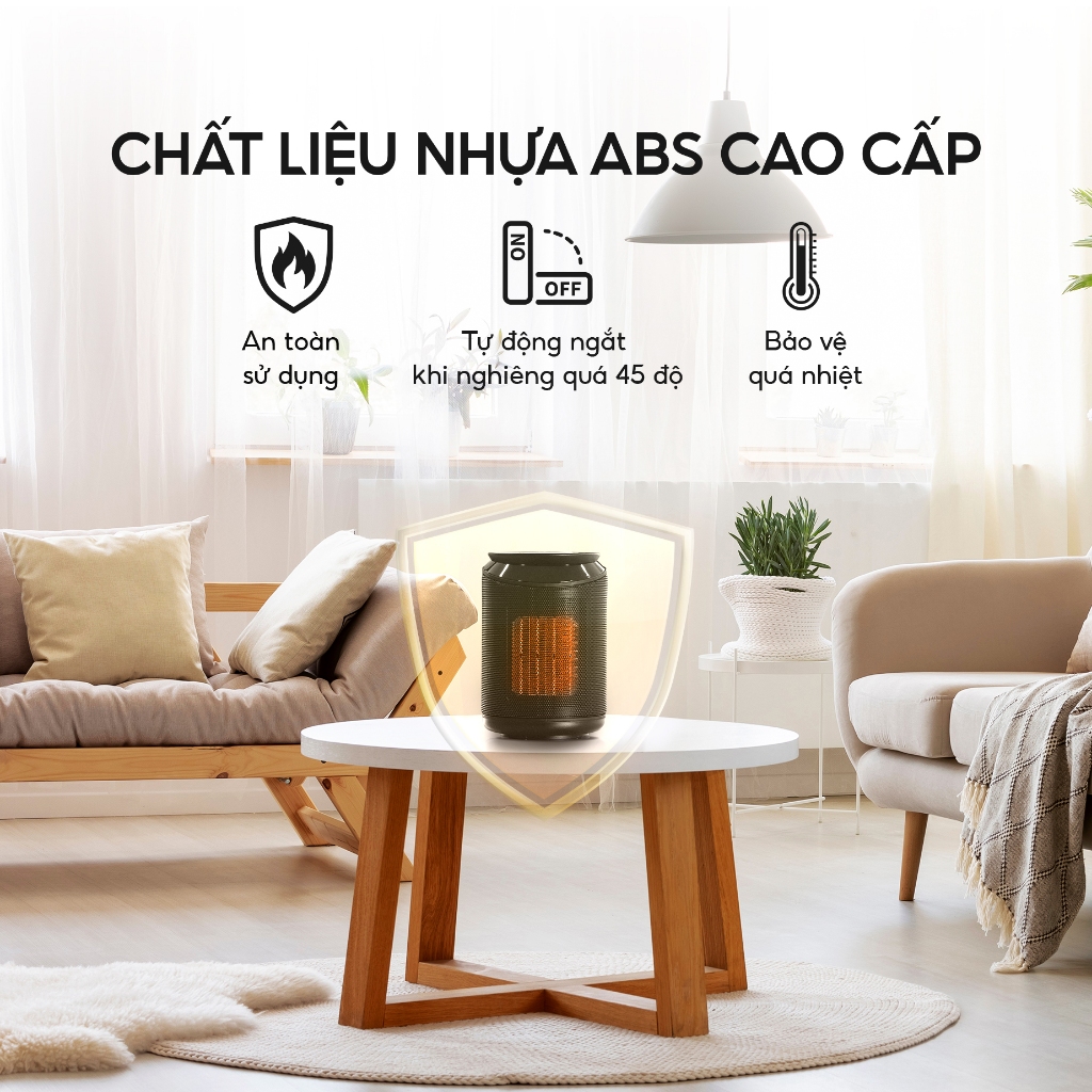 Máy sưởi mini Lebenlang LBL0278, quạt sưởi gốm 2000W, tiết kiệm điện không đốt oxy,an toàn, bảo hành 2 năm - chính hãng