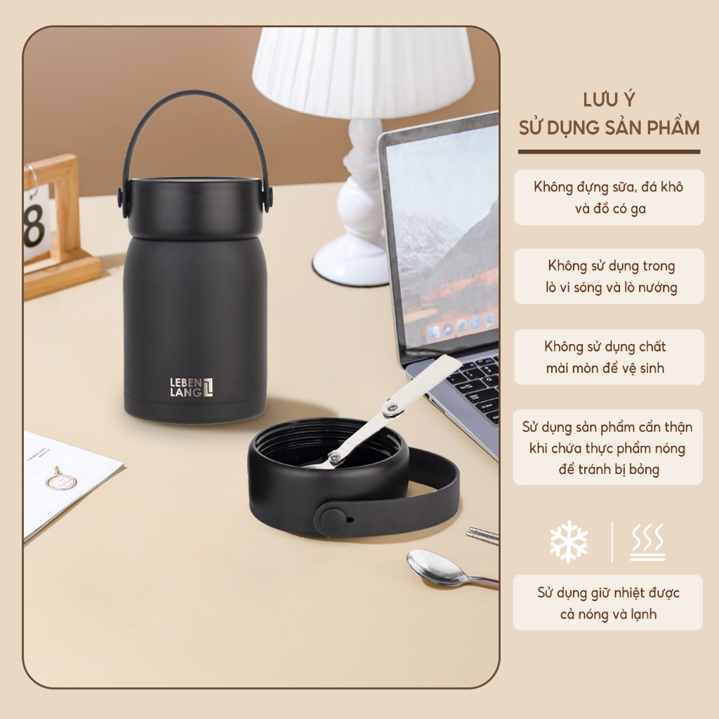 Hộp cơm giữ nhiệt Lebenlang LBL3038, dung tích 700ml, chất liệu inox 304, kèm muỗng - hàng chính hãng