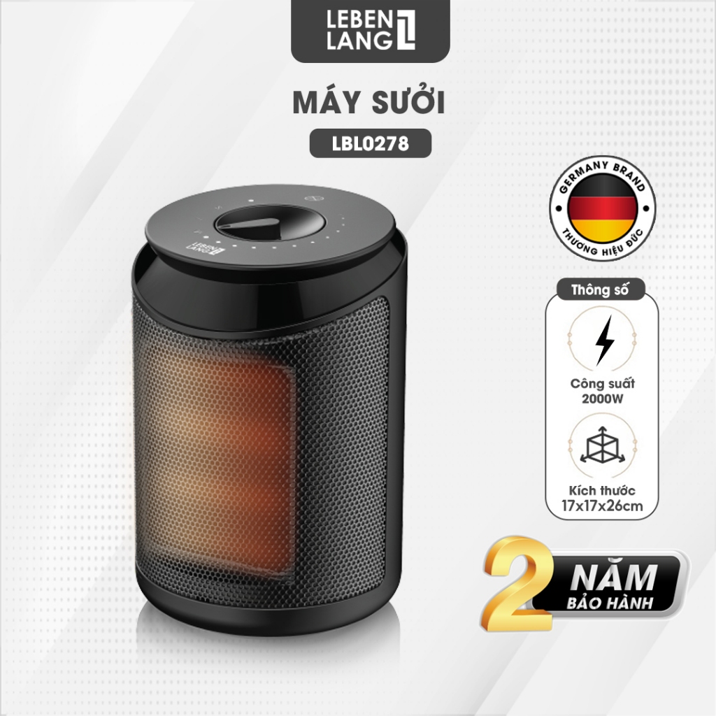 Máy sưởi mini Lebenlang LBL0278, quạt sưởi gốm 2000W, tiết kiệm điện không đốt oxy,an toàn, bảo hành 2 năm - chính hãng