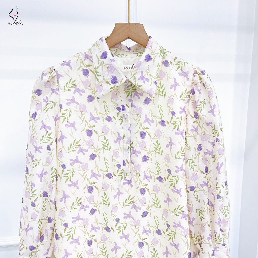 Đầm bầu thiết kế BONNA dáng suông A, dáng sơ mi tinh tế, chất tằm hàn ,làm váy bầu công sở, váy bầu dự tiệc VS445