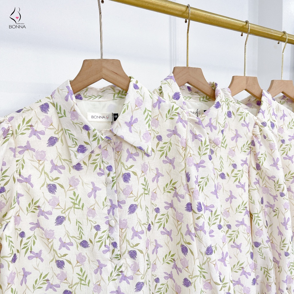 Đầm bầu thiết kế BONNA dáng suông A, dáng sơ mi tinh tế, chất tằm hàn ,làm váy bầu công sở, váy bầu dự tiệc VS445