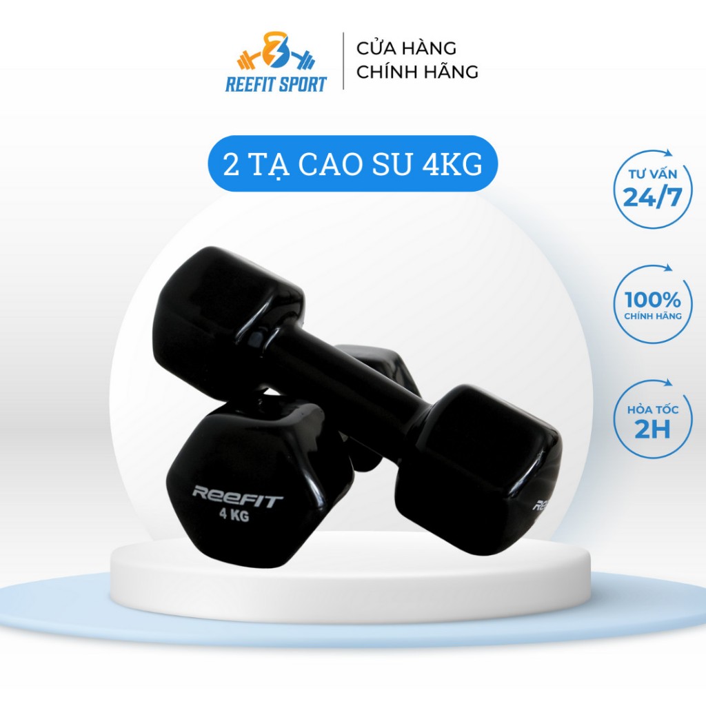 Bộ 2 Tạ Tay Cao Su 4kg Reefit Cao Su Trơn Lõi Thép Cao Cấp