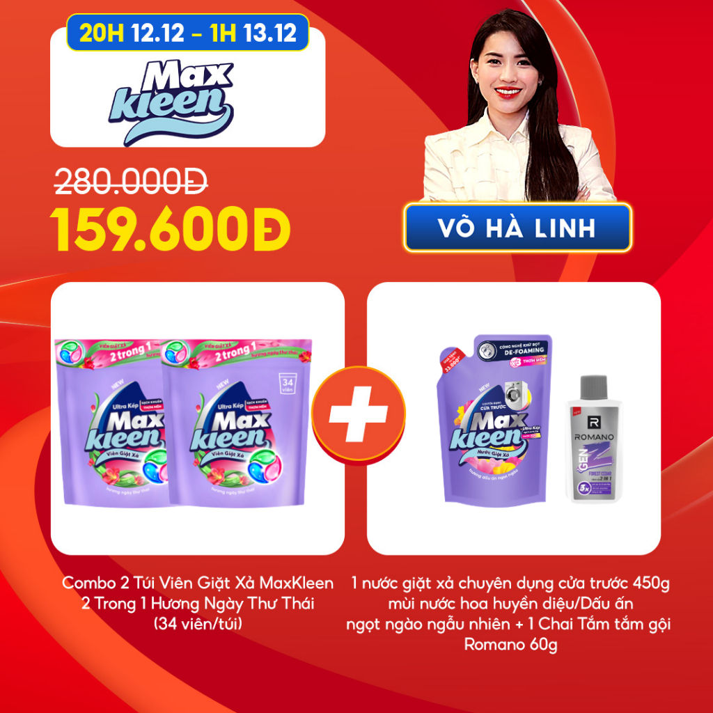 [Giá chỉ còn 159k sau khi áp voucher] Combo 2 Túi Viên Giặt Xả Maxkleen Hương Ngày Thư Thái (34v/túi)