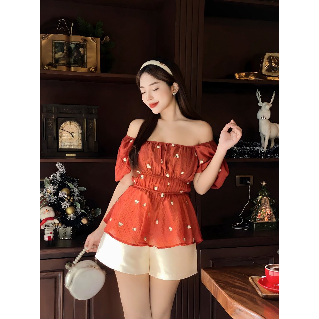 YU CHERRY | Áo nữ tay phồng chiết eo 3 tầng tôn dáng Puff shirred baby top YA403