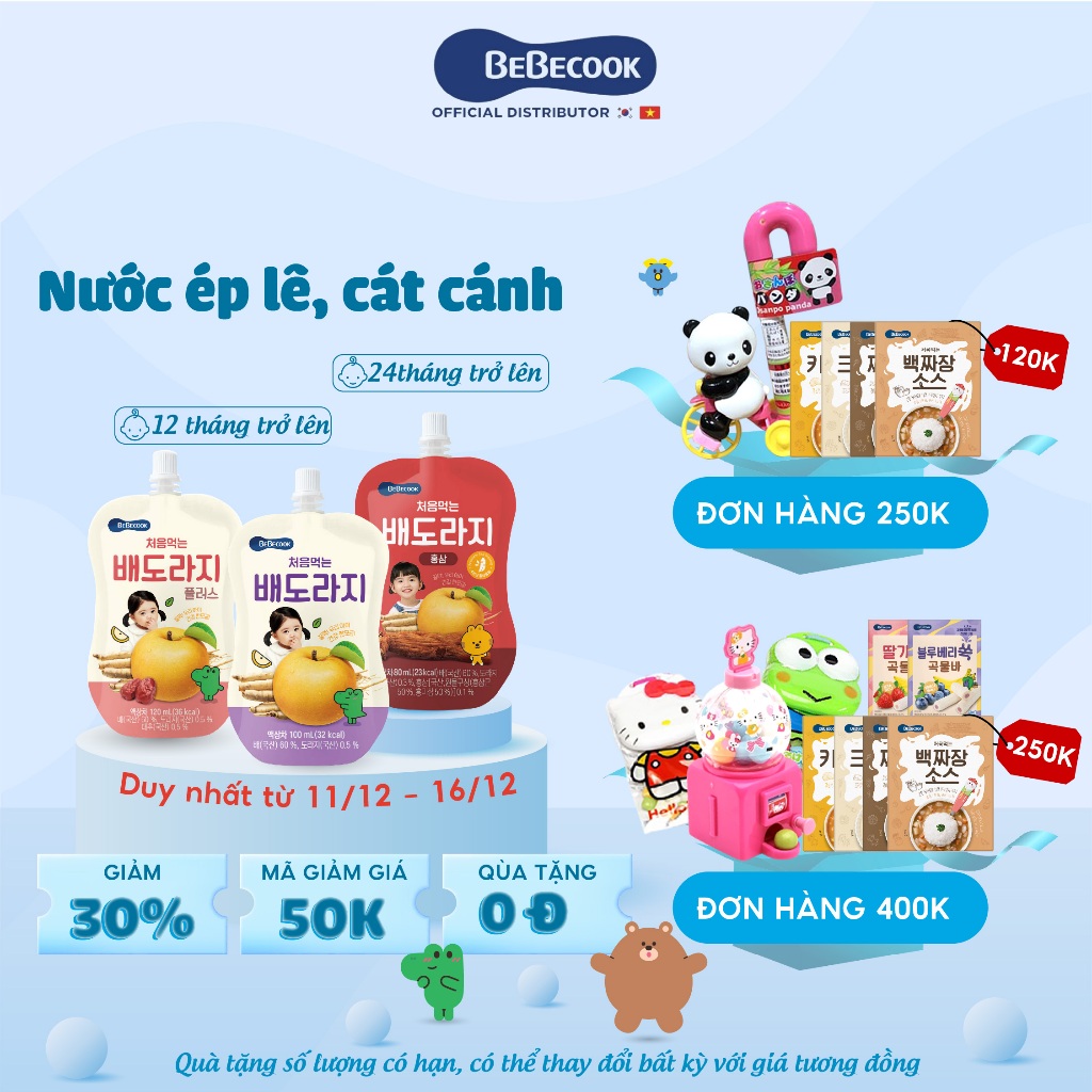 Nước ép trái cây lê cát cánh cho bé BeBecook 100ml túi