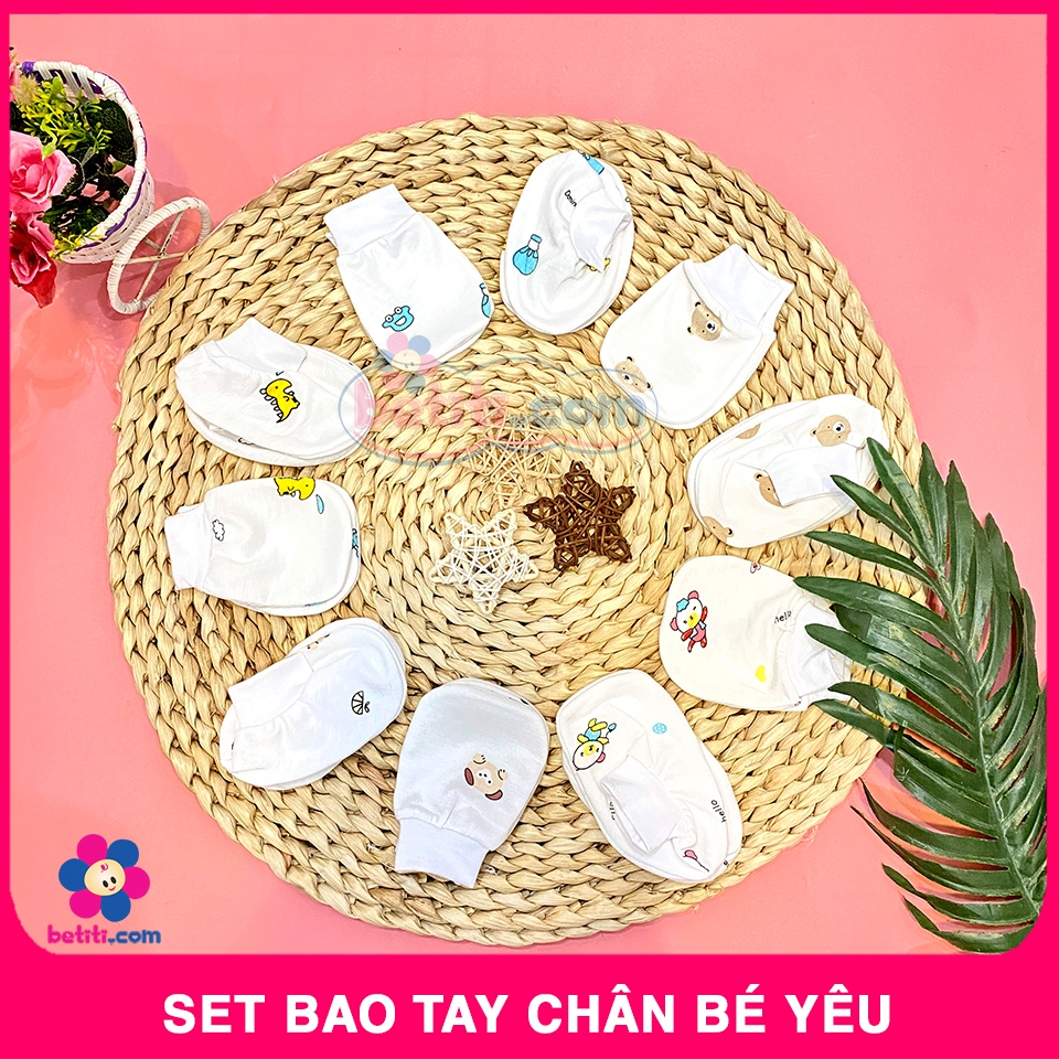 Set Bao Tay Chân Bo Chun Co Giãn Vải Thoáng Khí Cho Bé Sơ Sinh, Bộ Gồm 1 Đôi Bao tay Và 1 Đôi Bao Chân Ngộ Nghĩnh