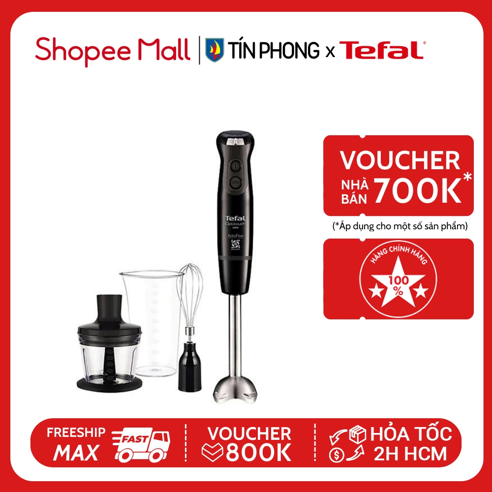 Máy xay sinh tố cầm tay Tefal HB943838 - đen, Công suất 1000W - Cốc xay 0.8 lít - Cối nhỏ 0.5 lít - Hàng chính hãng