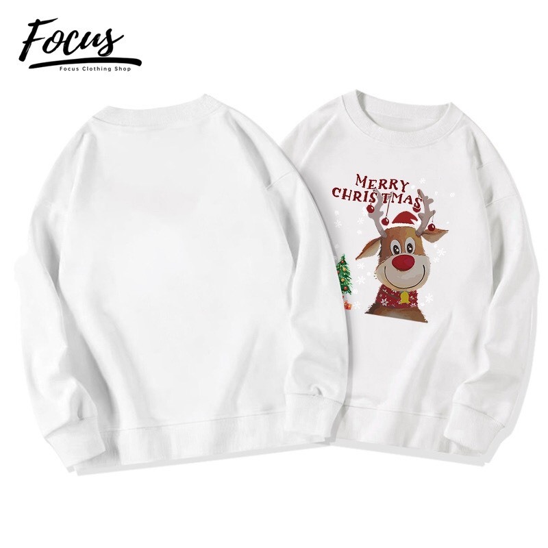 Áo Nỉ Cotton sw Nai sừng tấm Giáng sinh, Sweater cao cổ dài tay bồng, thun hoodie form rộng Ulzzang🌸Chất Nỉ Bông Đẹp