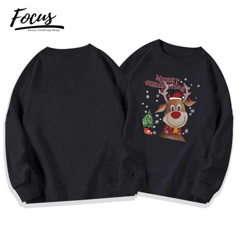 Áo Nỉ Cotton sw Nai sừng tấm Giáng sinh, Sweater cao cổ dài tay bồng, thun hoodie form rộng Ulzzang🌸Chất Nỉ Bông Đẹp