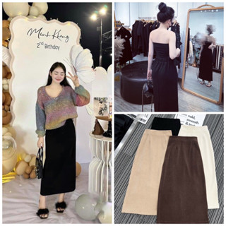 #70439 Chân váy nhung tăm cạp trước chun sau dáng dài 