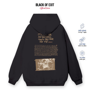 Áo hoodie nỉ bông Rappit 1976 form rộng BLACK OF EXIT nam nữ thu đông Local Brand
