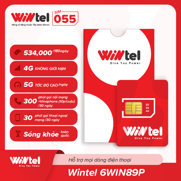 SIM 4G Wintel 6Win89P - SIM Data Không Giới Hạn