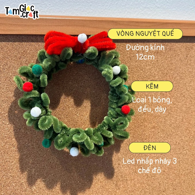 [SET NGUYÊN LIỆU] LÀM VÒNG NGUYỆT QUẾ BẰNG KẼM NHUNG (Tặng kèm, Pom Pom,Keo nến, Sticker) Tamgiac.craft