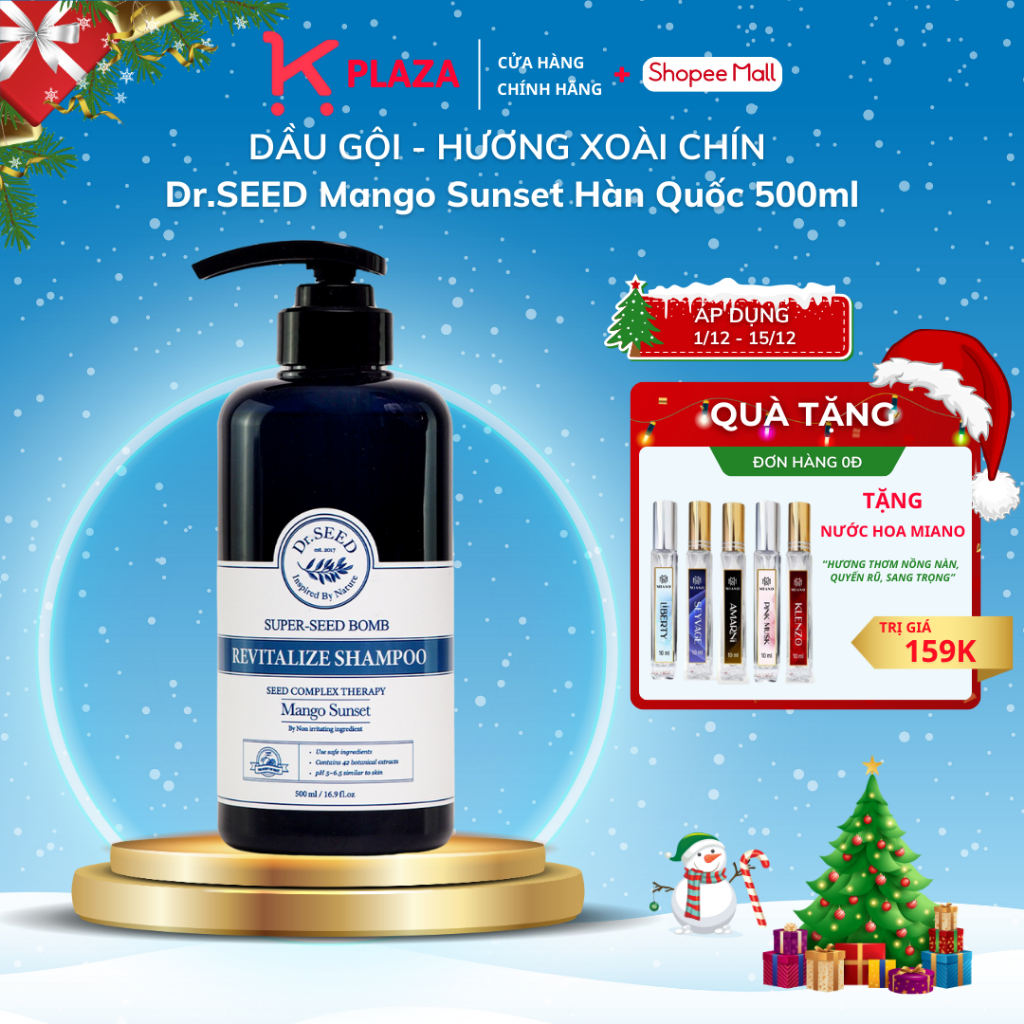 Dầu gội dưỡng ẩm, phục hồi tóc hư tổn Dr.SEED Mango Sunset 500ml Hàn Quốc mọc tóc, giảm gãy rụng, hương thơm Chính hãng