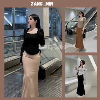 Áo thun dài tay rút dây 2 bên eo dáng ôm body cổ vuông dễ mặc dễ phối đồ đi chơi đi học làm việc đều xinh- ZANGMIN ATL04