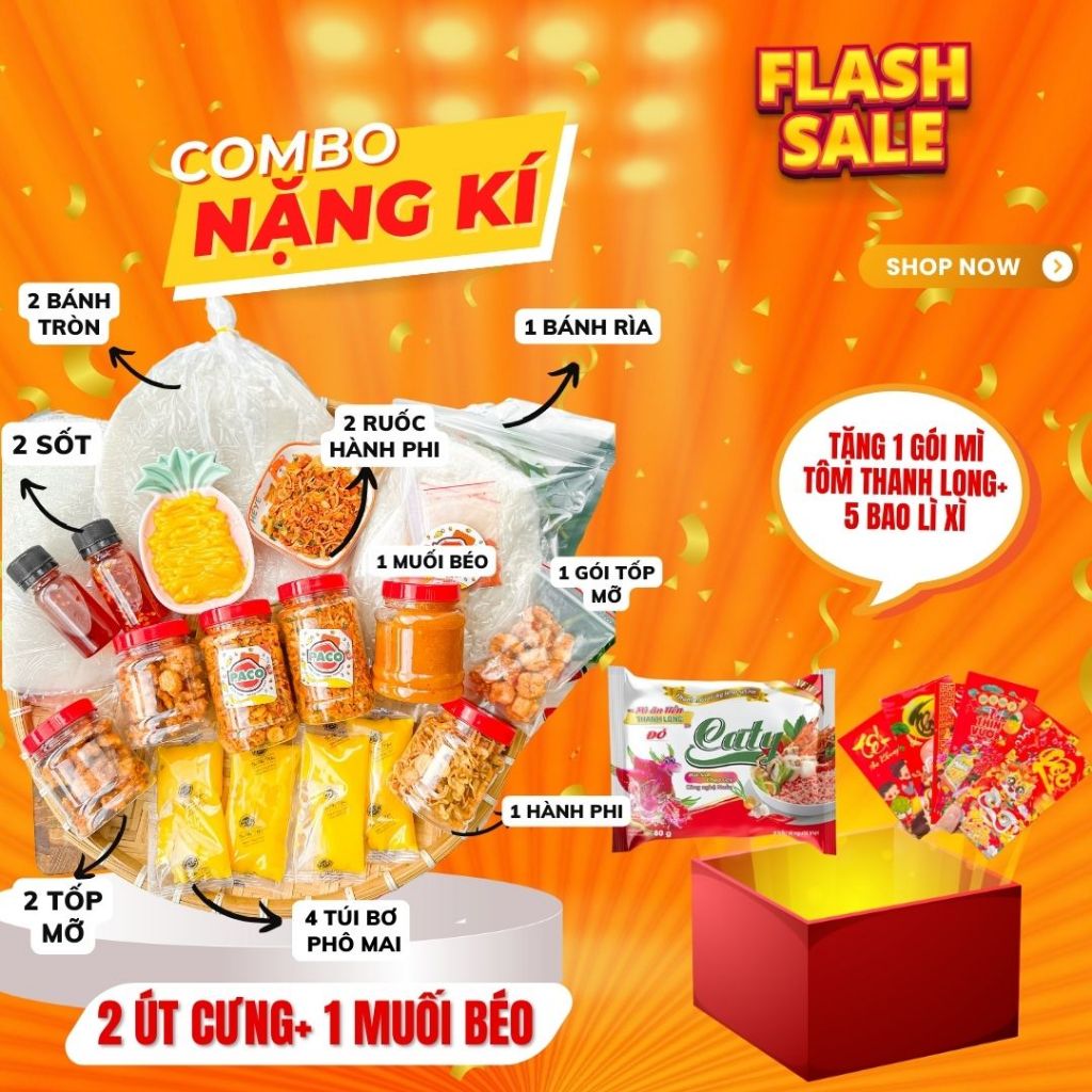 SET 2 COMBO BÁNH TRÁNG PHƠI SƯƠNG GỒM COMBO ÚT CƯNG+ COMBO MUỐI BÉO HOT TREND NHÀ PACO FOOD-đồ ăn vặt snacks